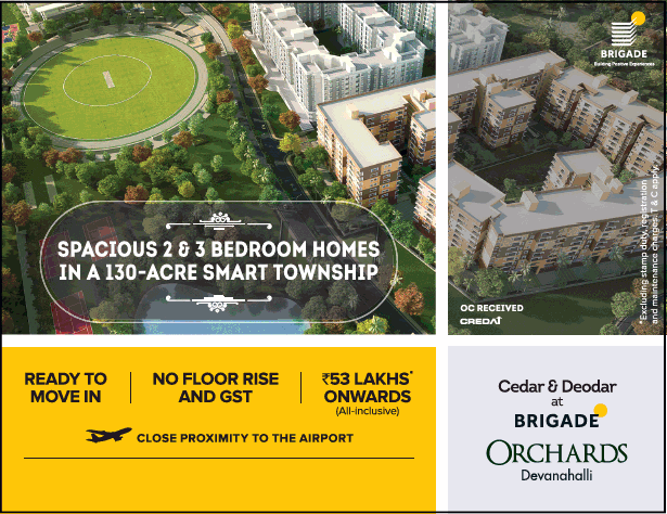 Spacious 2 and 3 bedroom homes in a 130-acre smart township at Brigade Orchards Bangalore